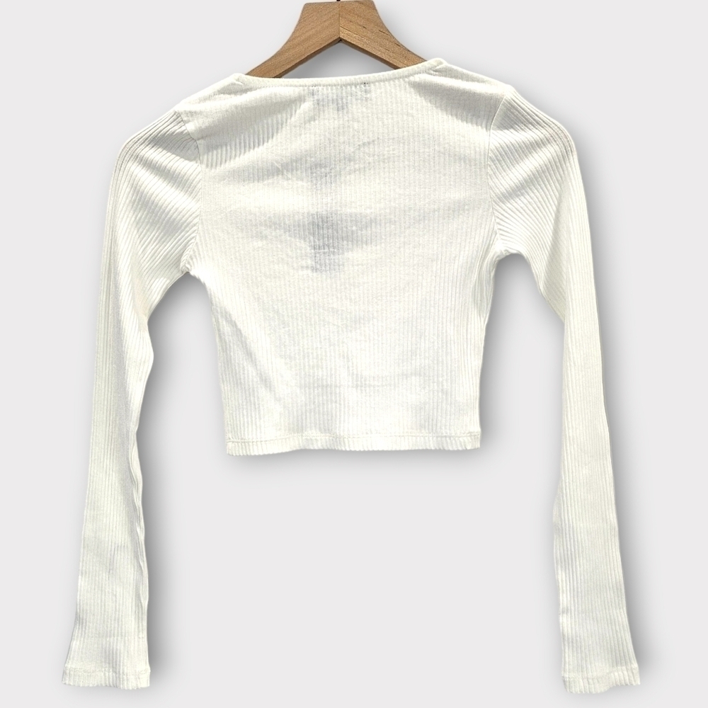 Lulu's White Ribbed Long Sleeve Crop Top - Picture 4 of 9